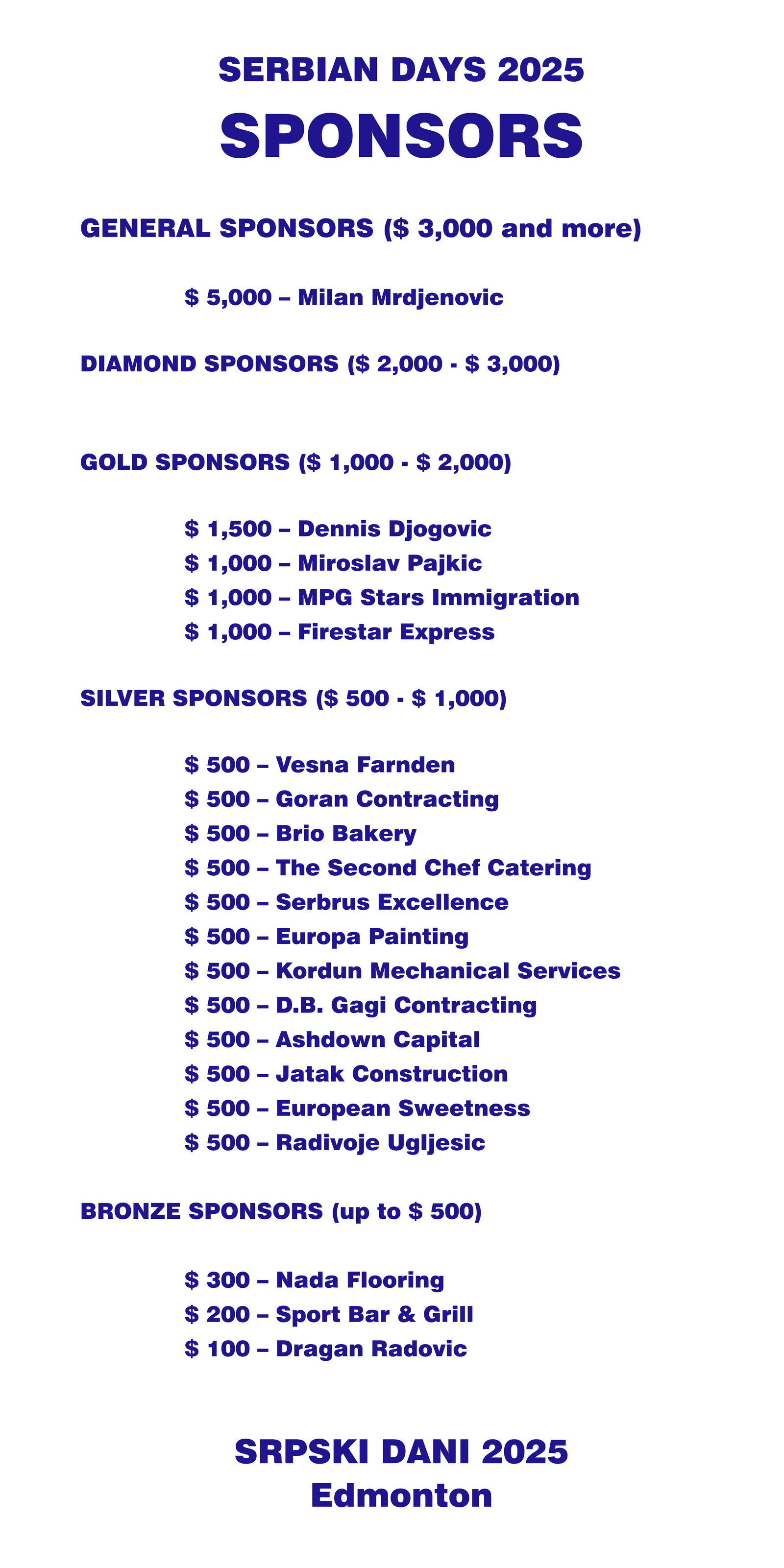 2025 SERBIAN DAYS SPONSORS